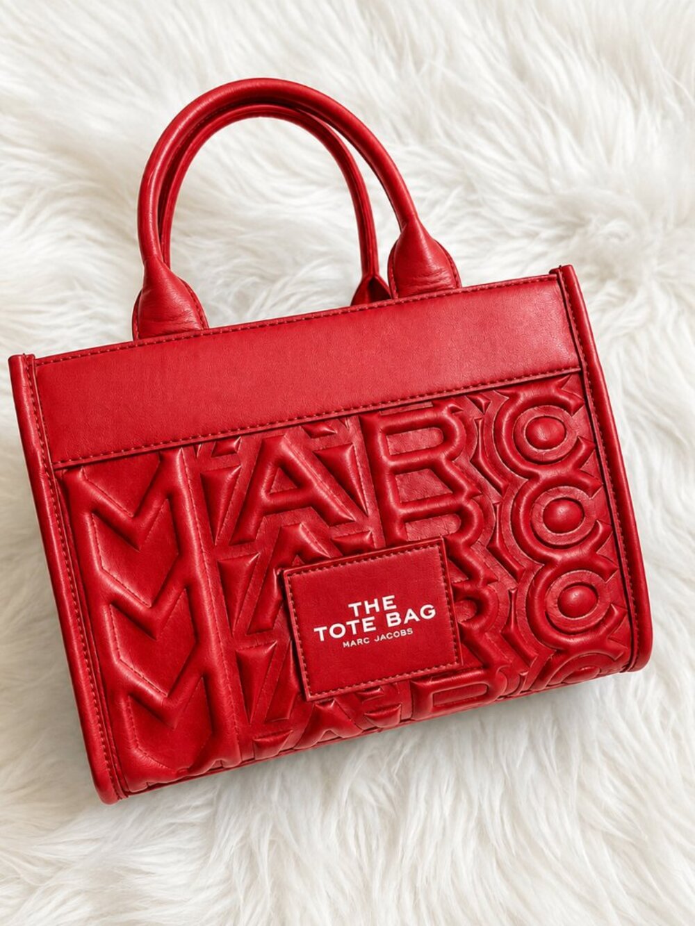 NWT Marc Jacobs The Tote Bag Red Embossed Monogram Mini Tote